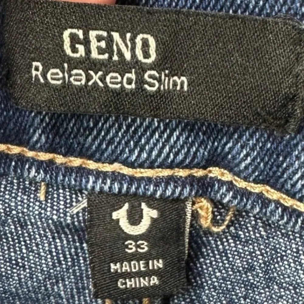 True Religion Men Geno Relaxed Slim Fit Jeans 33 Blue Stretch 5 Pocket Denim NEW